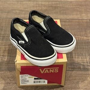 Vans Kids Black Canvas Slip-On Sneakers